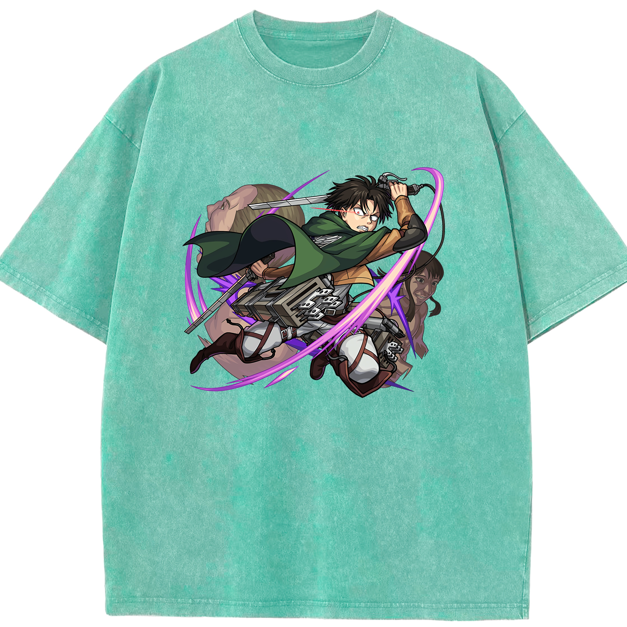 （画像用） 進撃の巨人 リヴァイ·アッカーマン Attack on Titan Levi Ackerman 綿100% ヴィンテージ風 半袖Tシャツ（フロントプリント）